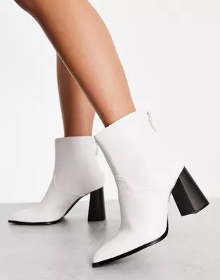 Ever New western block heel ankle boots in white | ASOS (Global)