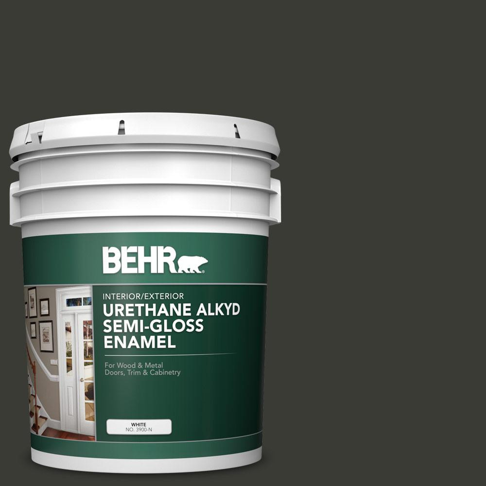 5 gal. #ECC-10-2 Jet Black Urethane Alkyd Semi-Gloss Enamel Interior/Exterior Paint | The Home Depot