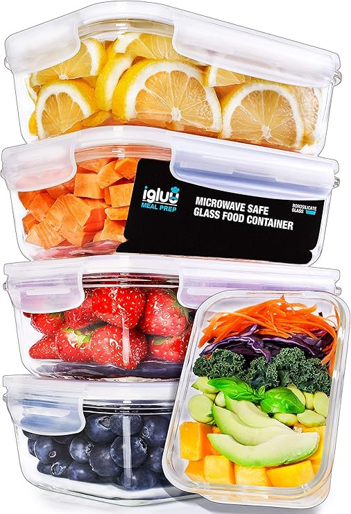 Igluu Meal Prep Glass Containers [5 PACK + EXTRA lid] - Glass Food Storage, Microwave, Oven, Free... | Amazon (UK)