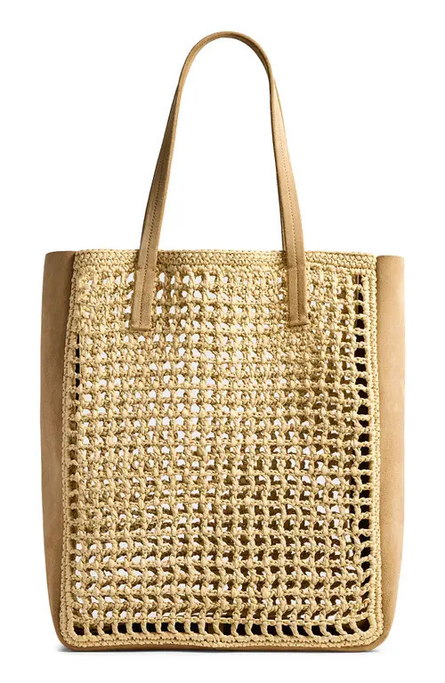 Khaite Small Zoe Woven Raffia & Suede Tote in Natural /Mud 479 at Nordstrom | Nordstrom