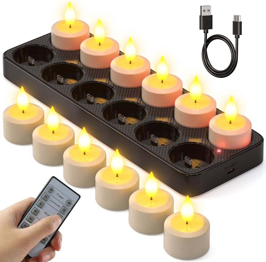 SoulBay Flameless Candles with Remote Control Timer & Charging Base, 12pcs USB Rechargeable Batte... | Amazon (US)