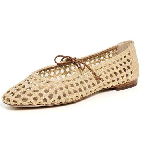 Women Woven Mesh Ballet Flats Raffia Lace up Ballerina Mary Jane Flats Fashion Casual Slip on Sho... | Amazon (US)