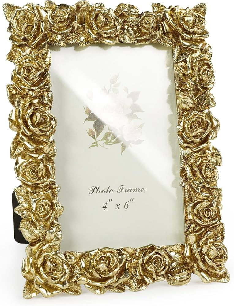 VAN GOGH ART Vintage Gold 4x6 Picture Frame, Gold Ornate Rose Flower Resin Photo Frame with Glass... | Amazon (US)