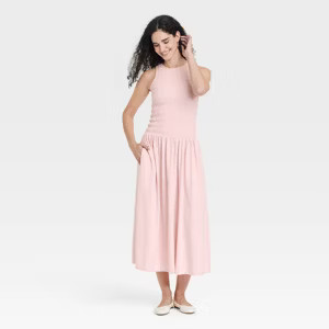 Women's Smocked Knit Maxi A-Line Dress - Universal Thread™ Pink XS | Target