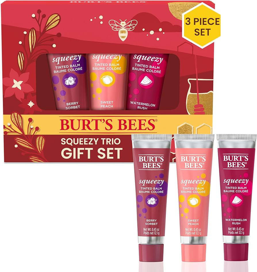 Burt's Bees Christmas Gifts, 3 Lip Care Stocking Stuffers Products, Squeezy Trio Tinted Lip Balm ... | Amazon (US)
