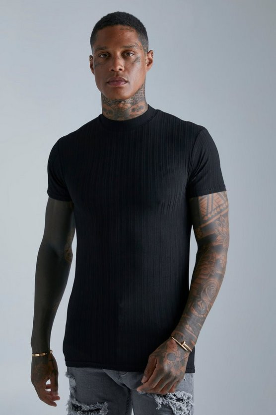 Pleated Muscle Extended Neck T-shirt | boohooMAN (DE, IE & UK)