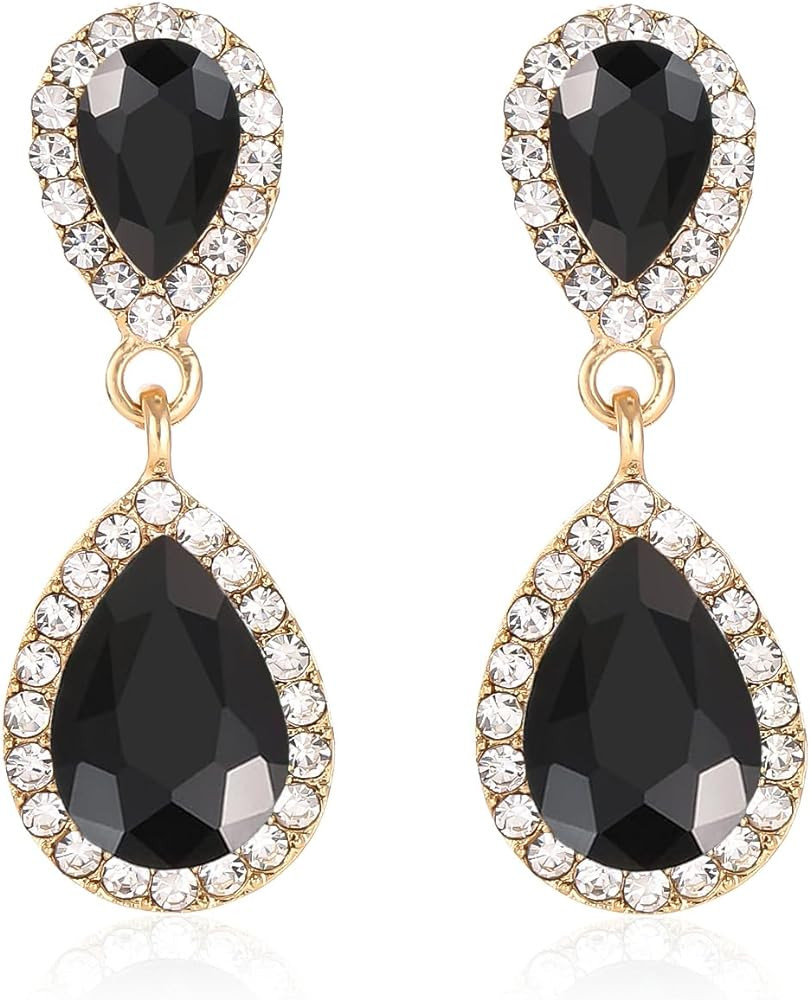 Vintage Rhinestone Teardrop Dangle Earrings Sparkle Crystal Bridal Earrings for Brides Bridesmaid... | Amazon (US)