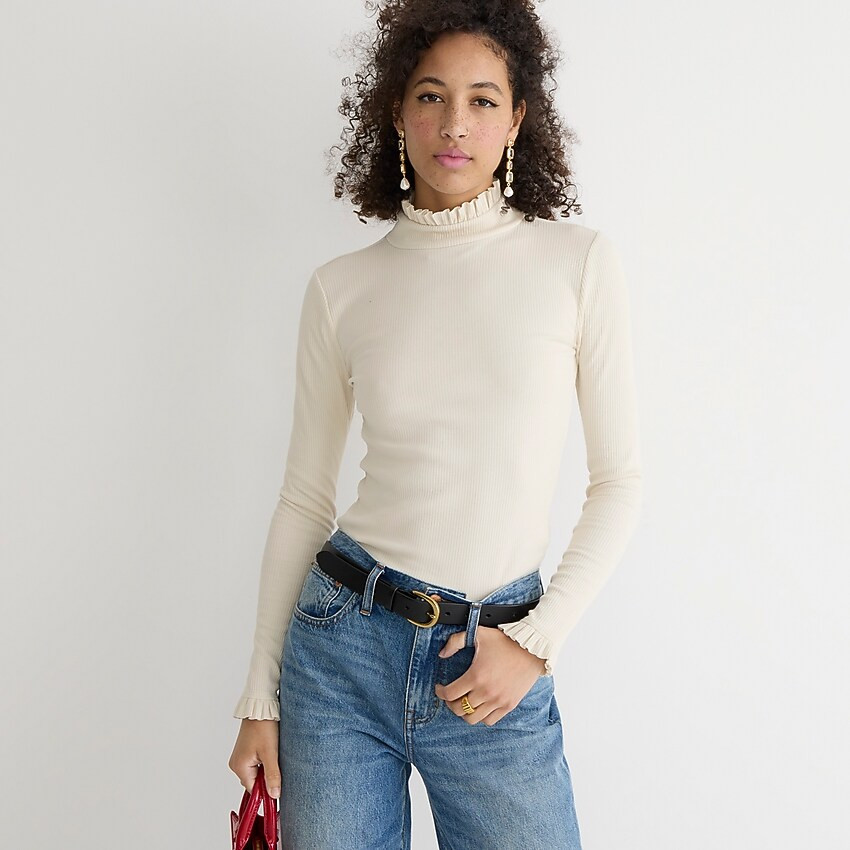 Vintage rib ruffle mockneck T-shirt | J. Crew US
