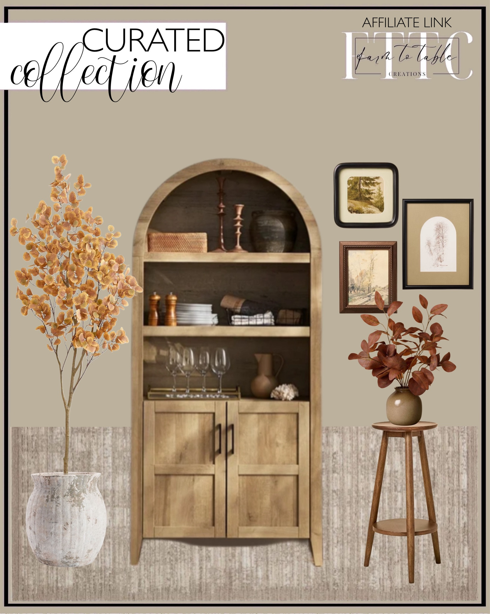 Curated Collection  Follow @farmtotablecreations on Instagram for more inspirational.

mopio Lauren 65.4" Arched Cabinet. Autumn Treescapes Framed Wall Art Set. Sepia Tree Framed Wall Art. Artificial Eucalyptus Tree. Weathered Handcrafted Terra Cotta Vase Pottery Barn. Drink Table or Plant Stand - Aged Oak - Hearth & Hand with Magnolia. Performance Sand Rug. Eucalyptus Fall Arrangement Studio McGee. 

Halloween Decor | Porch Decor | Bedroom corner | Coffee Table Decor | Fall Decor | Fall Stem Sale | Target Finds | Skinny Bench | Bedroom | Living Room | Breakfast Nook | Amazon Home | Target Sale | Loloi Rugs | Magnolia Home | console table | console table styling | faux stems | entryway space | home decor finds | neutral decor | entryway decor | cozy home | affordable decor |  home decor | home inspiration | fall stems | fall console | spring vignette | fall decor | fall decorations | console styling | entryway rug | cozy moody home | moody decor | neutral home

#LTKStyleTip #LTKHome #LTKFindsUnder50