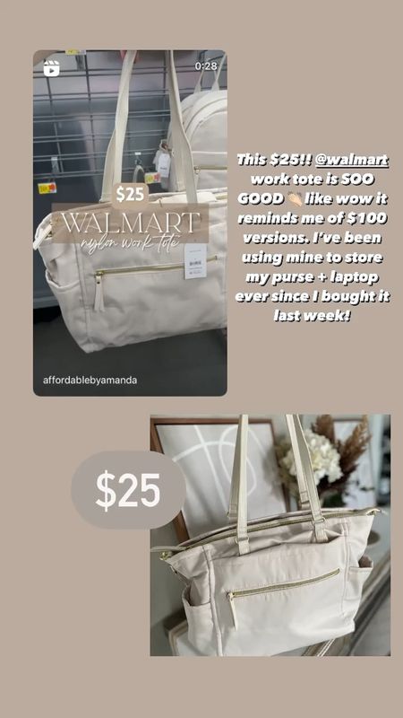 $25 Walmart work tote bag! It’s so chic and modern!!! This work tote bag has adjustable straps & holds my laptop and purse inside with tons of zippered compartments too. Click to shop before it sells out!! 

#LTKVideo #LTKItBag #LTKFindsUnder50