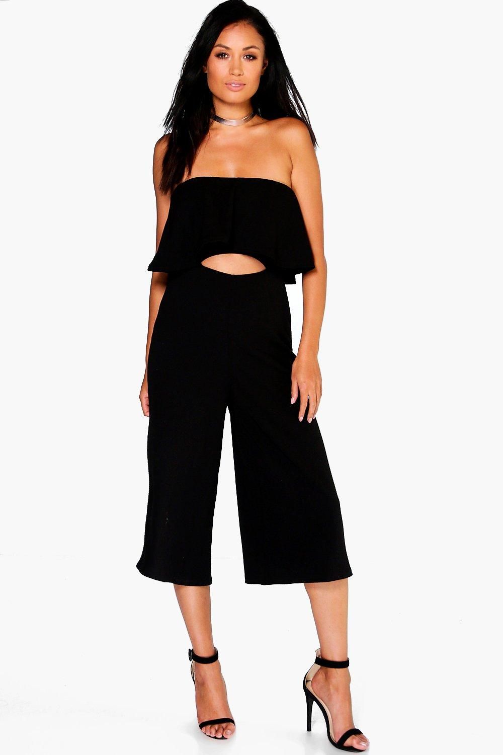 Ria Peplum Bandeau Cut Out Culotte One Piece black | Boohoo.com (US & CA)