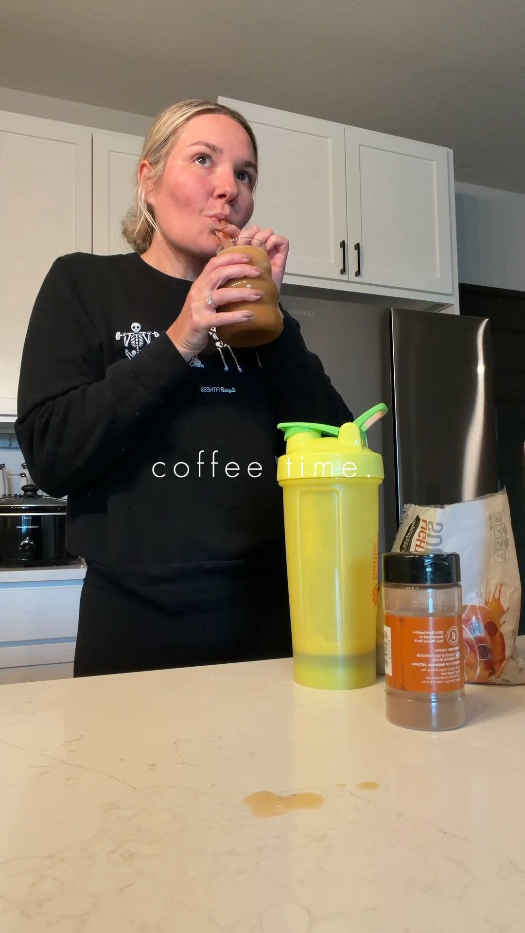 Make an afternoon iced coffee with me:
- Cup of coffee
- Ice in a blender bottle 
- Pour coffee in with 2tbsp of light brown sugar and cinnamon
- Shake
- Transfer in a cute cup with ice
- Add almond milk and enjoy 

#LTKHome #LTKGiftGuide