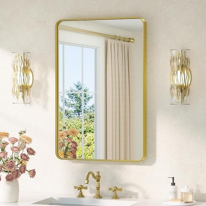TETOTE 20 x 30 Gold Bathroom Mirror Brushed Gold Metal Framed Vanity Mirror, Tempered Glass, Mode... | Amazon (CA)