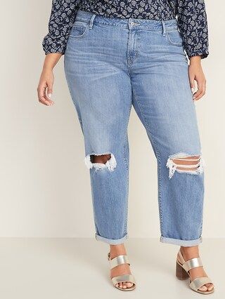 Mid-Rise Plus-Size Boyfriend Straight Distressed Jeans | Old Navy (US)