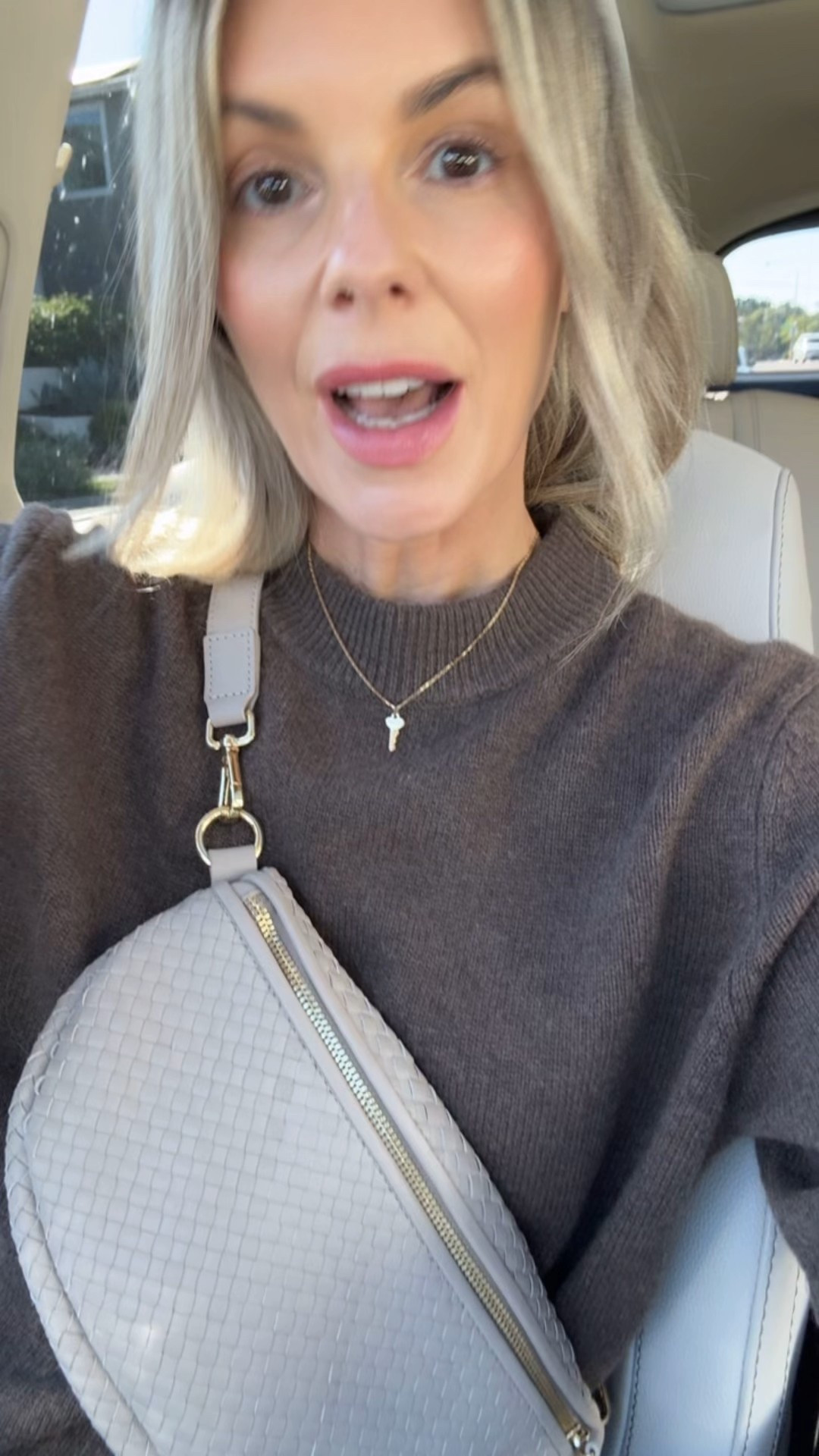 This entire outfit is one of my absolute favorites. The bag looks designer and the quality is incredible. But it’s under $100. And it won’t be one of those bags that sits in your closet. This is an everyday bag for me. And I love that it’s hands free. I have it in both the taupe and the cognac. 

And my sweater is gorgeous!!! Truly you will love it so very much. I have both the brown and the teak colors in size small. I’m wearing the brown in this video. 

And the jeans are only $50 and looks sooooo nice. I feel like stretching jeans can look cheap and these don’t AT ALL! They look high end and are so comfy. You’ll love. I’m wearing a size 27. 

@onequince #QuincePartner


#LTKdayinmylife #LTKOver40 #LTKFindsUnder100