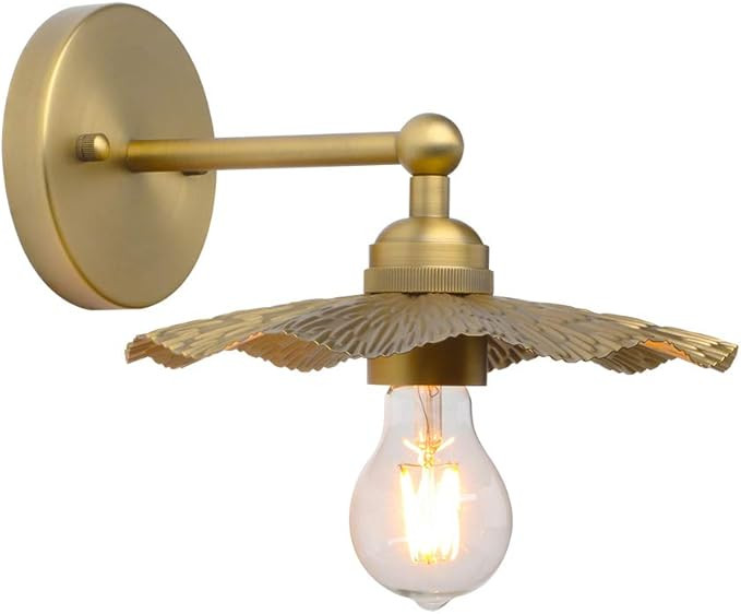 Pathson Vintage Metal Wall Sconce Brass Finished, Flower Shape Split Design Wall Lamp Fixture, Ho... | Amazon (US)