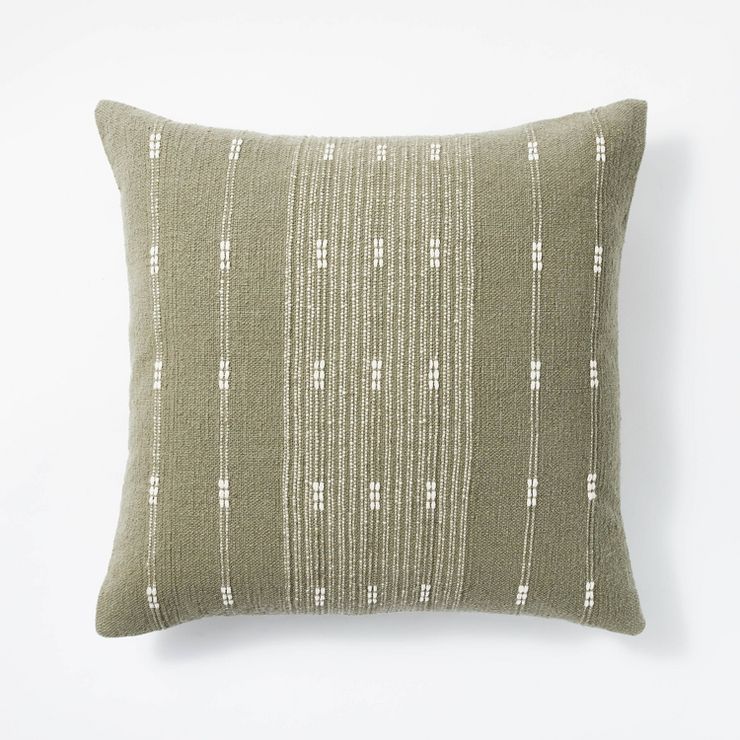 Woven Cotton Slub Striped Square Throw Pillow Green/Cream - Threshold™ designed with Studio McG... | Target
