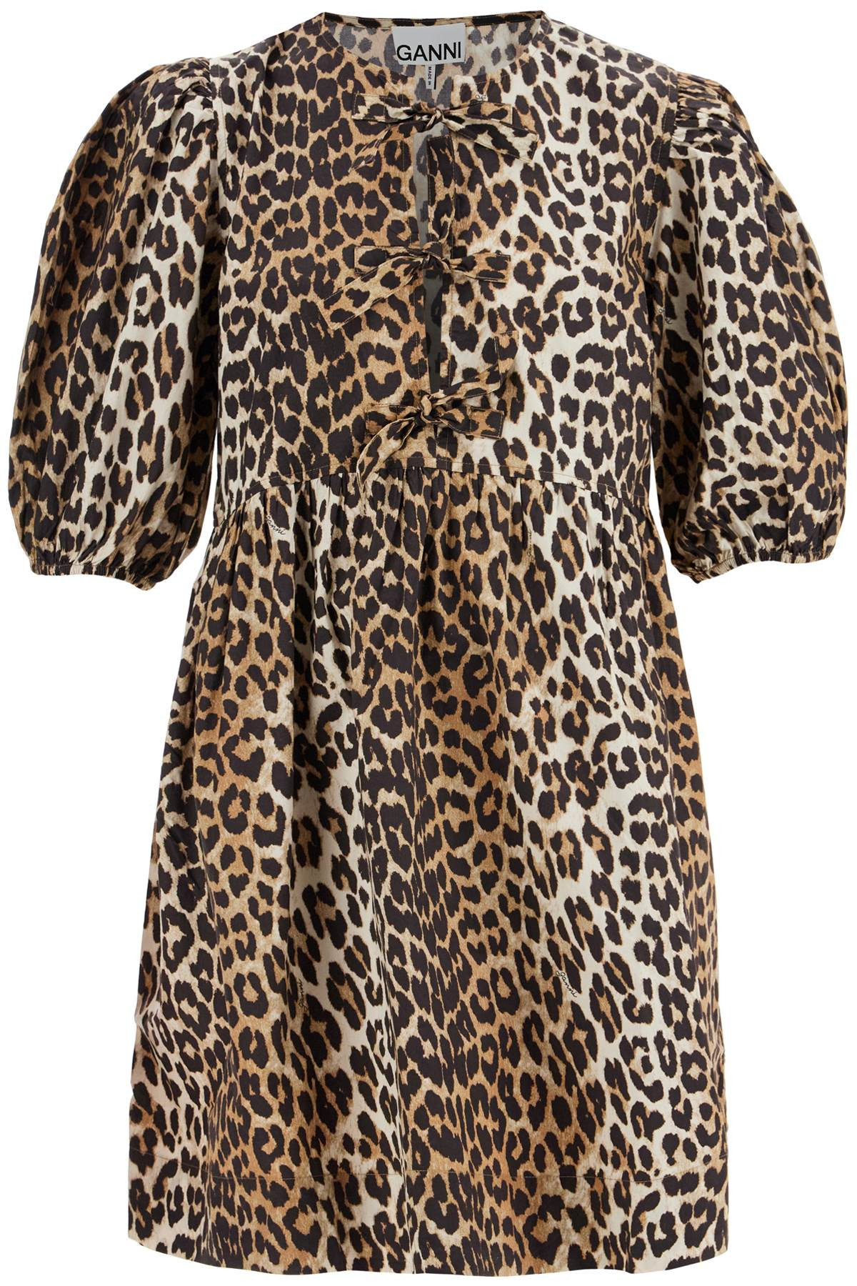 Ganni Women's Leopard Print Cotton Mini Dress in Brown | Size 34 | F9758 | LOZURI
