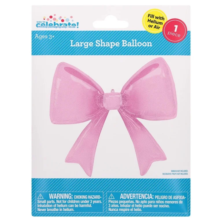 Large Pink Bow-Shaped Foil Balloon, by Way To Celebrate | Walmart (US)