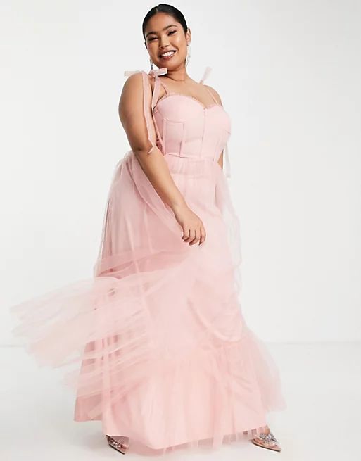Lace & Beads Plus Bridesmaid Phoenix corset tulle dress in pink | ASOS (Global)