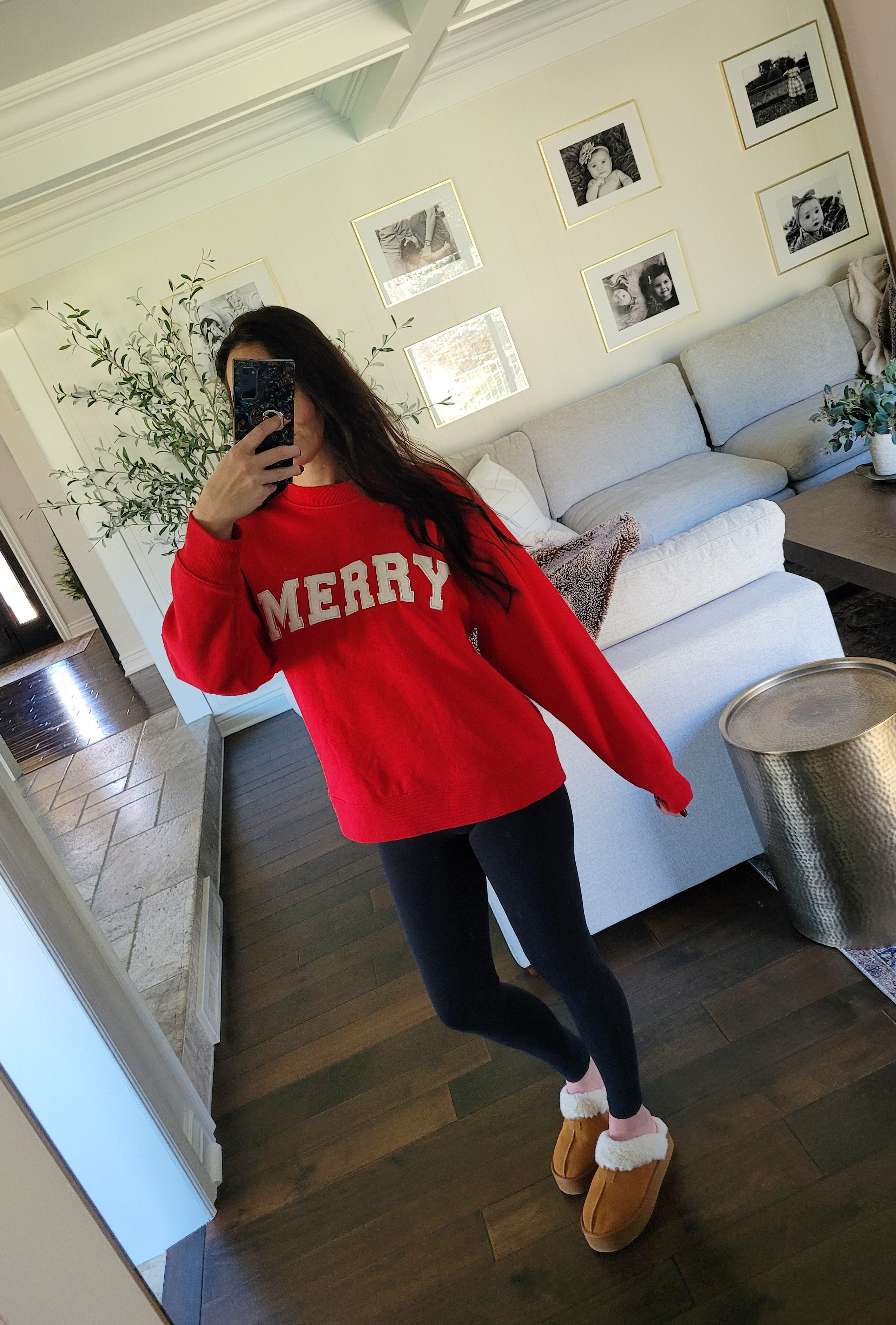 The most comfortable holiday sweatshirt perfect for all of your Christmas activities! Holiday outfit,  oversized crewneck sweatshirt, slippers,  holiday ootd

#LTKHoliday #LTKSaleAlert #LTKFindsUnder50