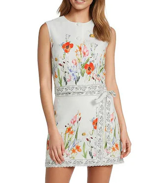 Ophelia Coordinating Linen Blend Floral Print Crew Neck Sleeveless Button Front Vest | Dillard's