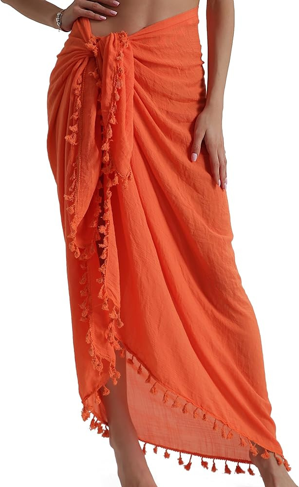 Eicolorte Beach Sarong Pareo Womens Semi-Sheer Swimwear Cover Ups Short Skirt with Tassels | Amazon (US)