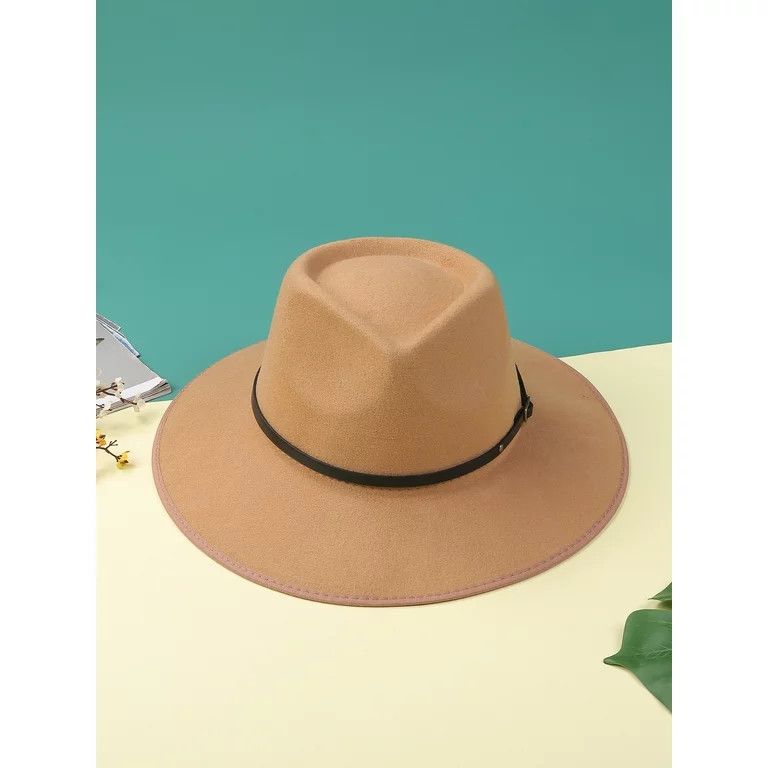 Women Fashion Hat, Retro Felt Panama Hat with Belt Buckle Boho, Wool Wide Brim Fedora Hat for Fal... | Walmart (US)