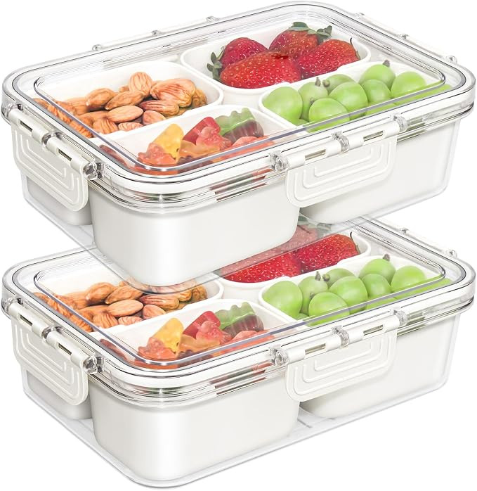 Small Snackle Box Container, Updated PP Dishwasher Safe Divided Serving Tray with Lid, 4 Compartm... | Amazon (US)