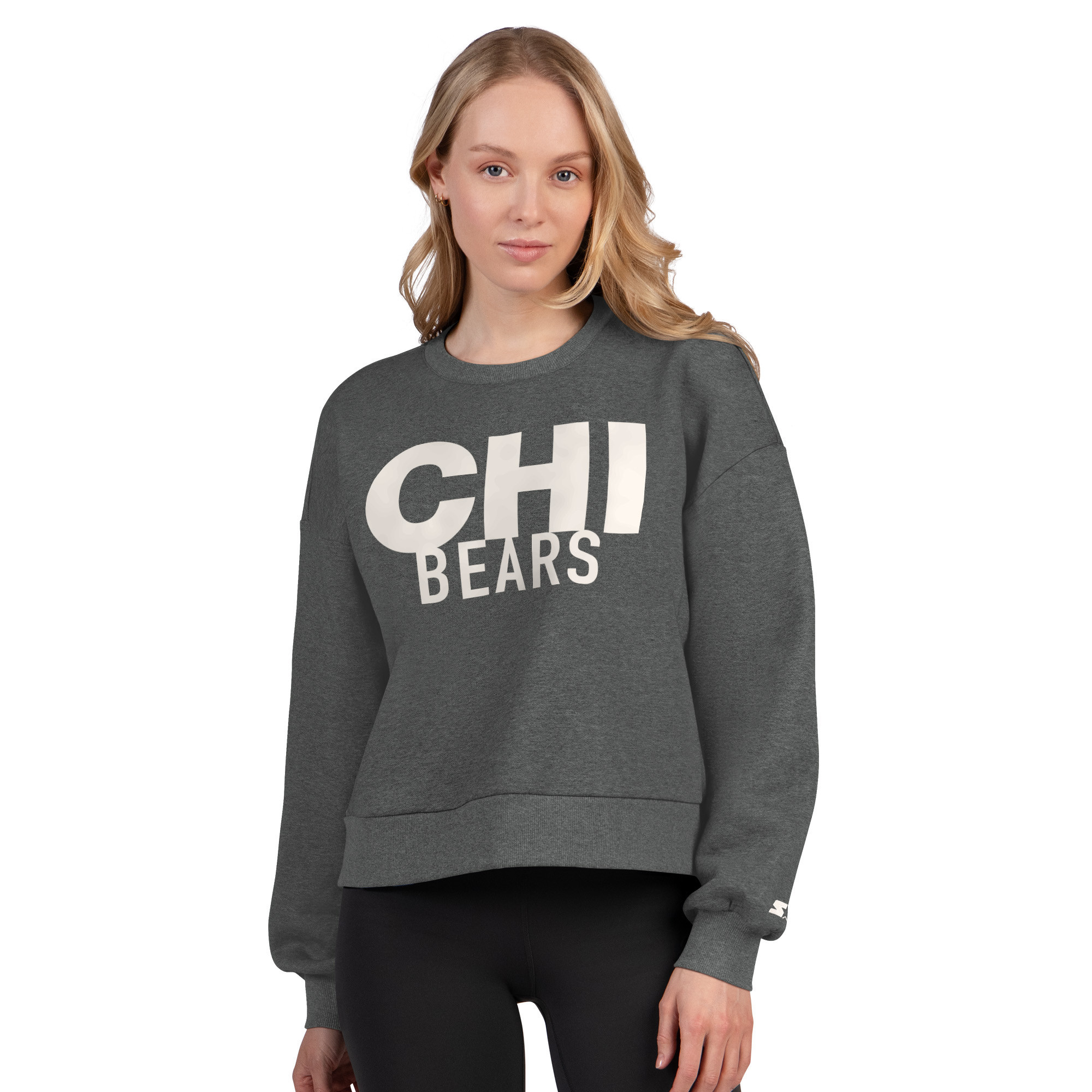 Women's Starter Heather Gray Chicago Bears Show Up Cropped Fleece Pullover Sweatshirt | Fanatics