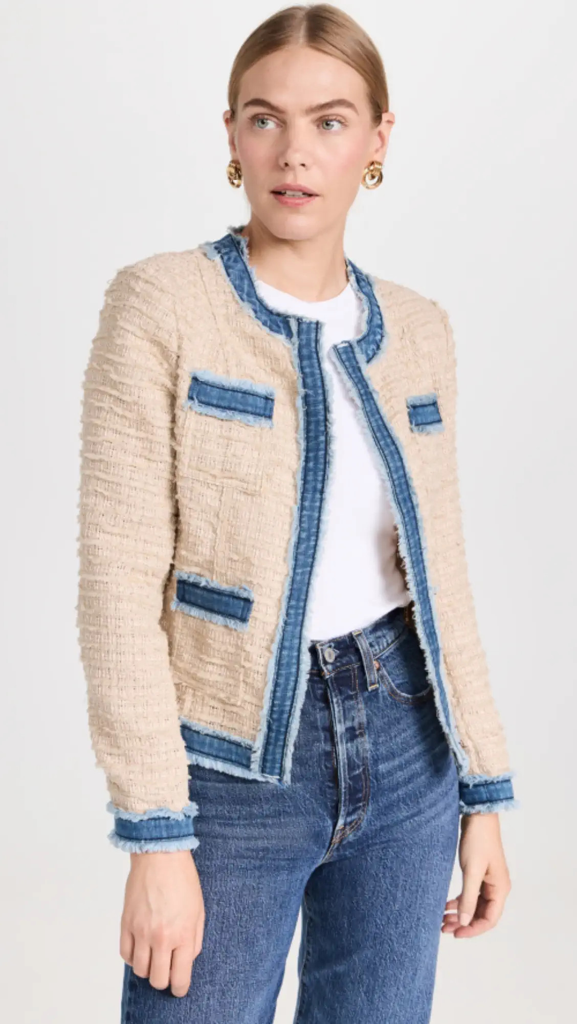 L'AGENCE Agnes Tweed Denim Jacket | Shopbop | Shopbop