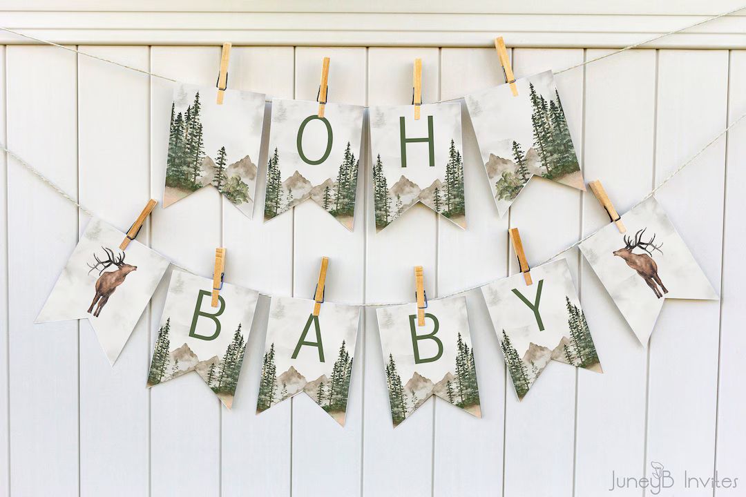 Oh Baby Watercolor Forest Baby Shower Banner Mountain Baby Shower Banner Watercolor Mountain Scen... | Etsy (US)