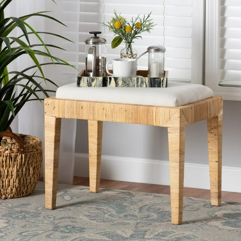 bali & pari Sofia Modern Bohemian Natural Brown Rattan and Mahogany Wood Ottoman | Walmart (US)