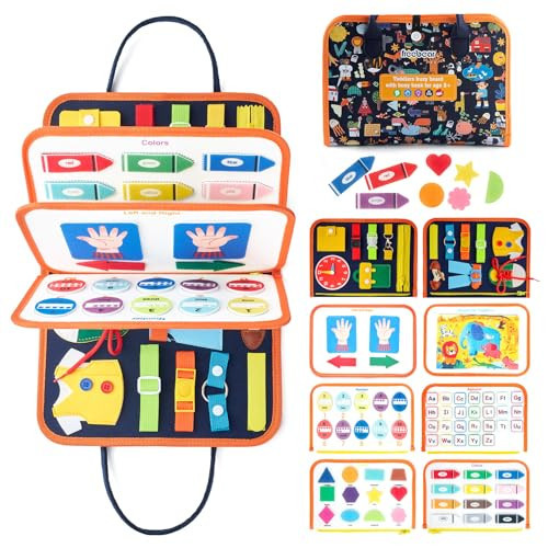 Freebear Busy Board Toddler Travel Sensory Toys for 1 2 3 4, Montessori Learning Activities Board, Educational Toys for 3 4 Year Old Boys Girls Gift, Classic | Amazon (US)