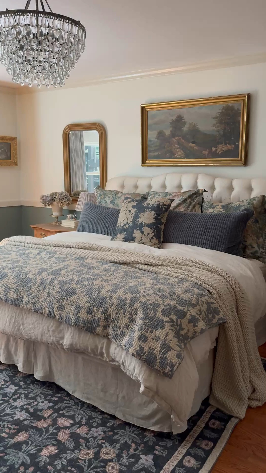 Bedroom inspiration, bedding, linen duvet set, linen bedskirt, linen sheet set, reversible floral quilt, crystal chandelier, chunky knit throw blanket, shams, rug, custom linen stripe curtains

#LTKSeasonal #LTKHome #LTKSaleAlert
