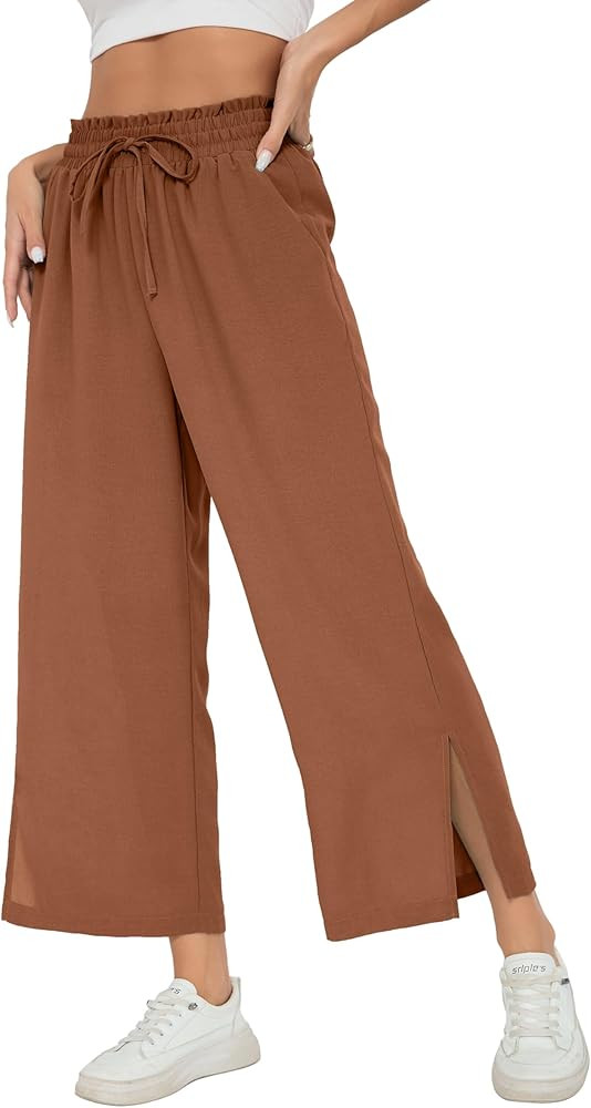 HIYIYEZI Womens Wide Leg Lounge Pants High Waisted Drawstring Casual Loose Palazzo Trousers with ... | Amazon (US)