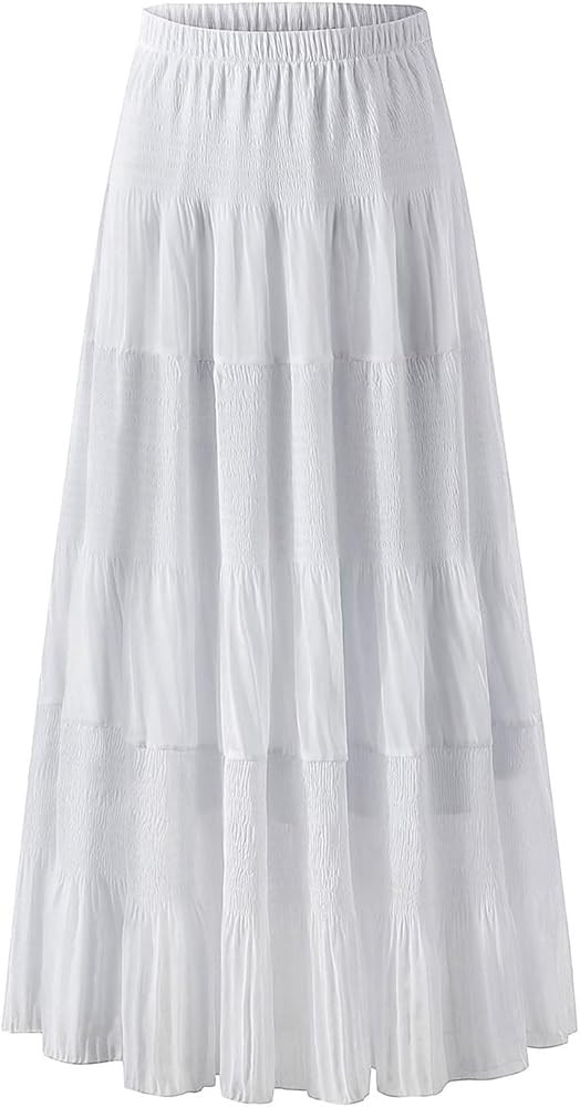 Velinsak Maxi Skirts for Women Pleated Long Summer Flowy Lace Linen Chiffon A Line Boho Skirt | Amazon (CA)