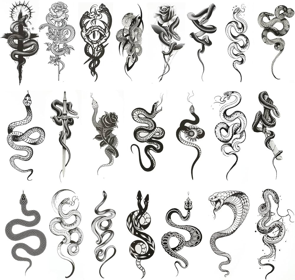 Lounsweer 22 Sheets Realistic Snake Temporary Tattoos 3D Tribal Serpent Tattoos Floral Swords Sna... | Amazon (US)