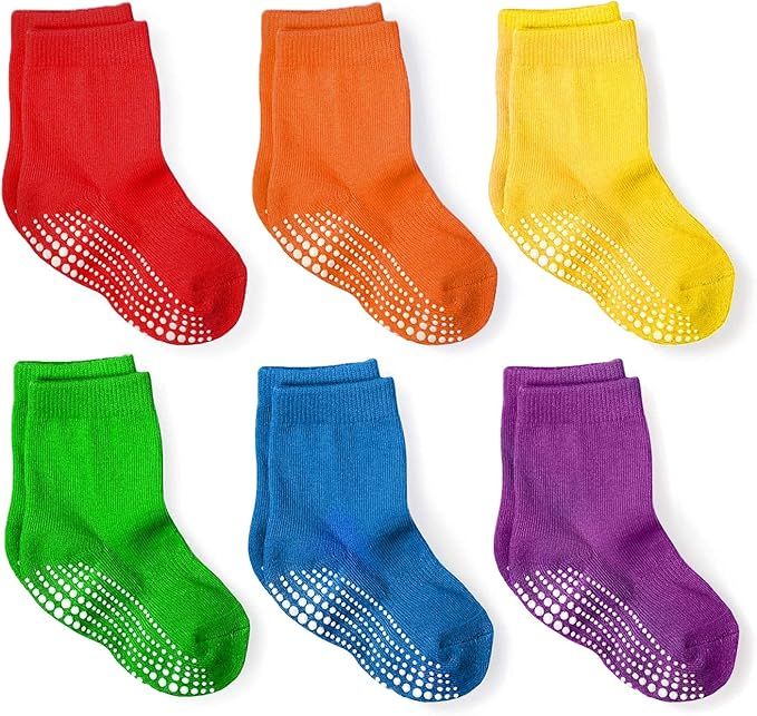 LA ACTIVE Non Slip Grip Ankle Boys and Girls Athletic Crew Socks for Babies Toddlers and Kids    ... | Amazon (US)