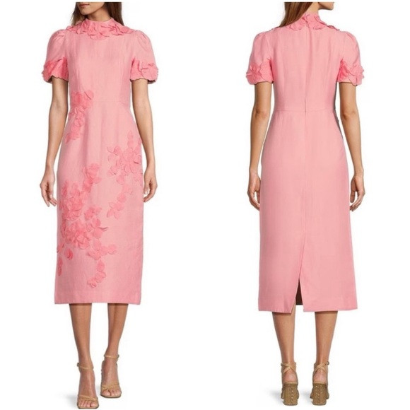 Antonio Melani Size 0 Pink Taffy Willow Floral Applique Mock Neck Midi Dress | Poshmark