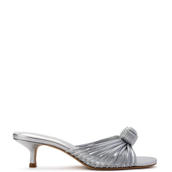 Valerie Mule In Silver Metallic Leather | Larroude