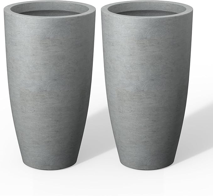 Kante 23.6" H Natural Concrete Tall Planters (Set of 2), Large Outdoor Indoor Decorative Plant Po... | Amazon (US)