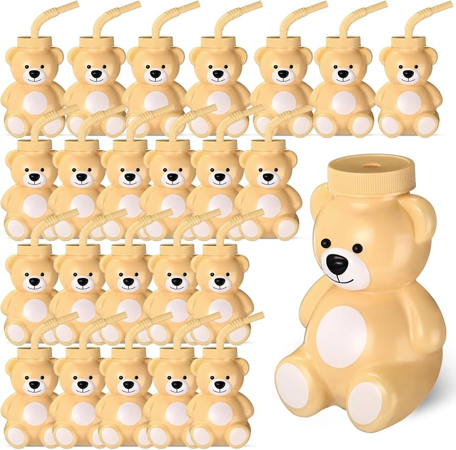 Maxdot 24 Pieces Bear Cups with Straws and Lids, 10 oz Plastic Bear Shape Cup Reusable Creative C... | Amazon (US)