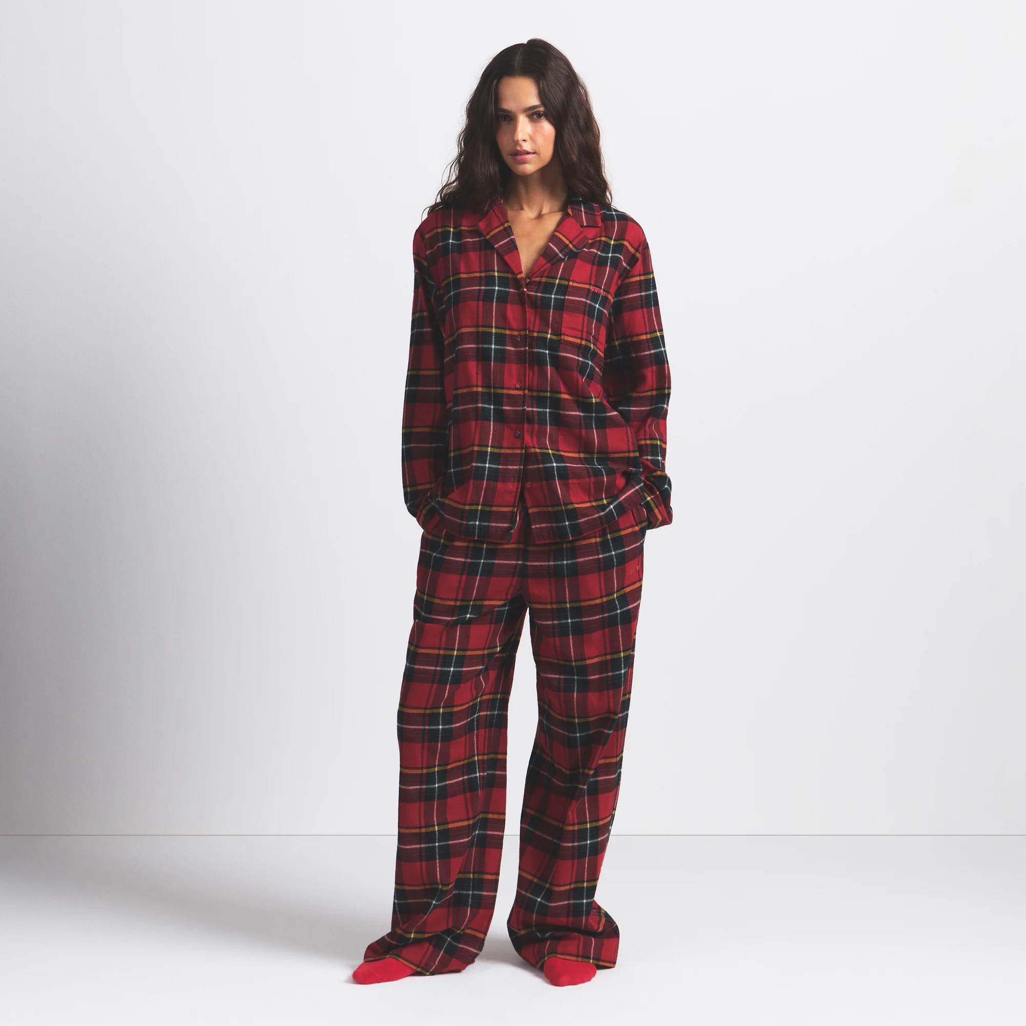 SKIMS Flannel Sleep Long Sleep Set Red Holiday Plaid | Medium | SKIMS (US)