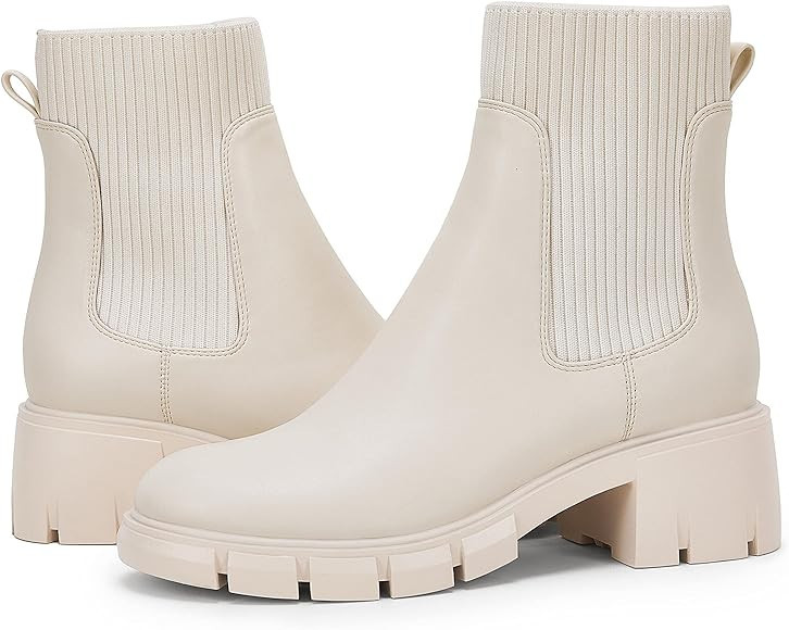 Ruanyu Womens Platform Ankle Boots Elastic Chunky Block Heel Chelsea Booties Lug Sole Non-Slip Co... | Amazon (US)