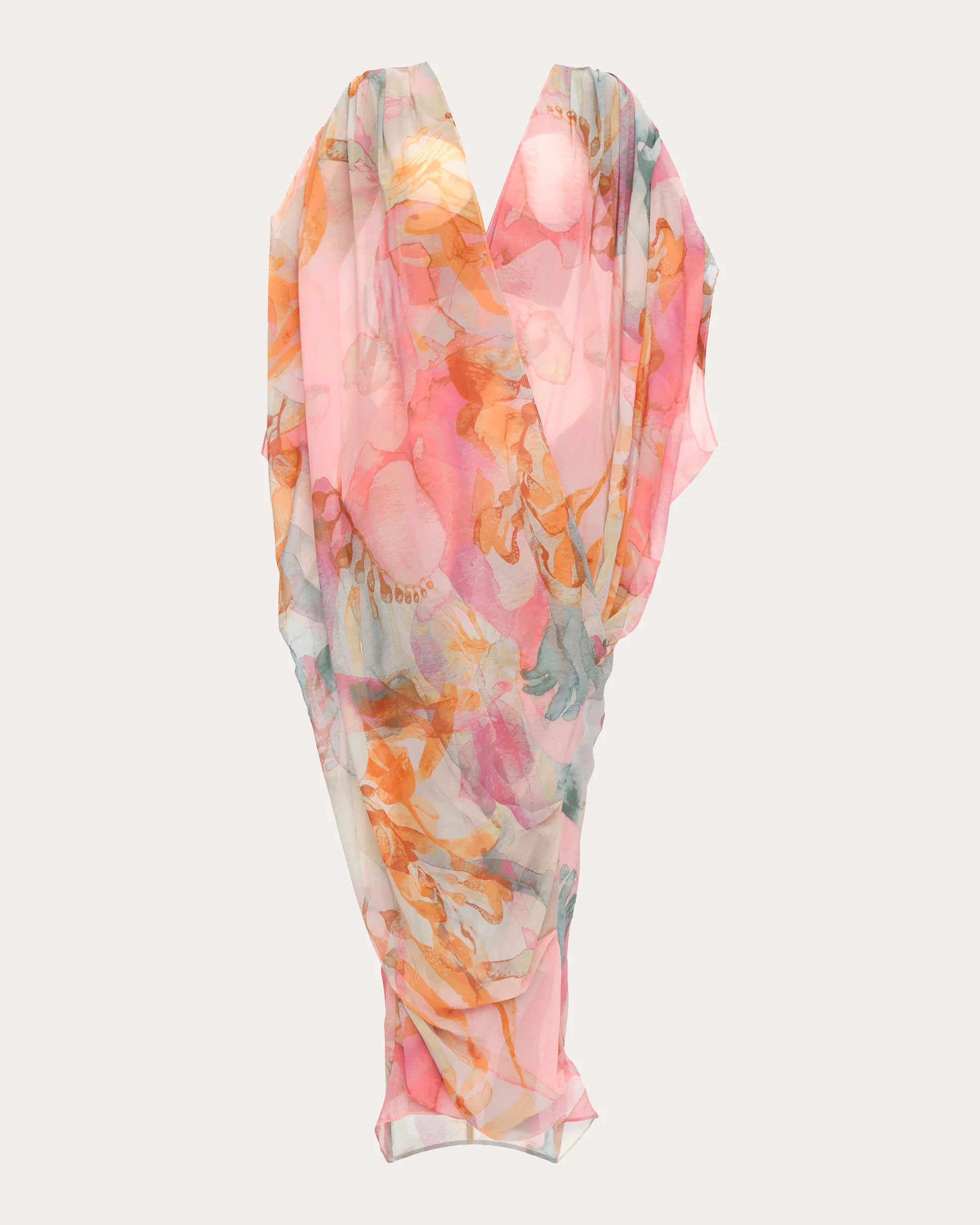 Andrea Iyamah Women's Adi Draped Printed Chiffon-Mesh Kaftan in Zuli Print Polyester/Mesh | Olivela