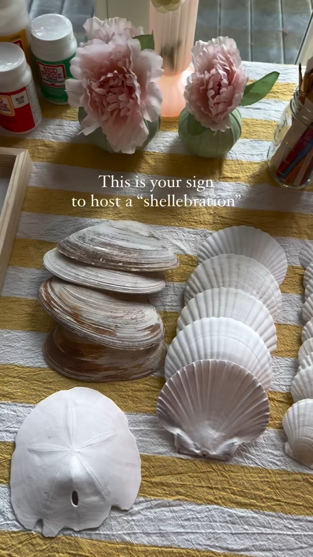 Let’s Shellebrate! Anyone who’s followed for me for a bit knows I can’t stop using cocktail napkins and mod podge on anything and everything but this trick seriously works so well on shells! And, when I saw these cute wood frames at Michael’s and Hobby Lobby I couldn’t resist kicking things up! 

This would be such a fun craft night, just set out some shells, a variety of napkins, mod podge (there are so many kinds—matte, gloss, sparkle, etc!) and honestly you don’t need anything else but if you want to make these frames, it’s so fun and doesn’t add much more to the project! Happy Summer and Happy Crafting😎!

#summercraft #diy #summervibes☀️
