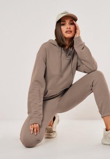 Mocha Basic Loopback Hoodie And Jogger Co Ord Set | Missguided (UK & IE)