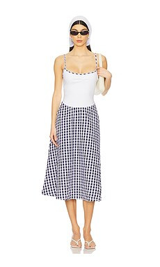 For Love & Lemons Gisella Gingham Midi Dress in Navy from Revolve.com | Revolve Clothing (Global)