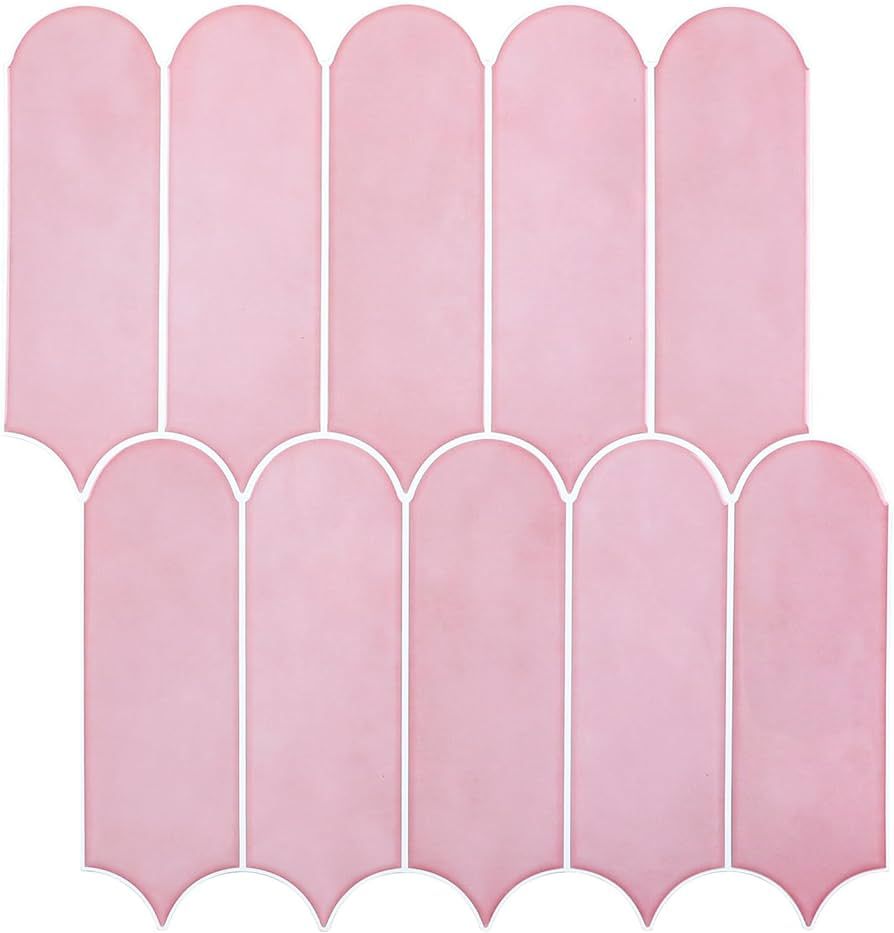 Pink Backsplash Peel and Stick Wall Tiles, Removable Backsplash Renter Friendly Faux Ceramic Tile... | Amazon (US)